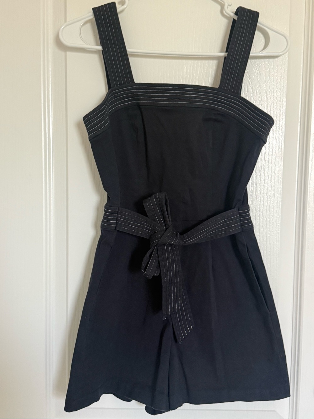 INTERMIX Navy Blue Pinstitched Sleeveless Romper Dress